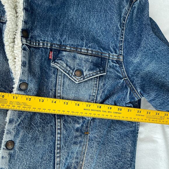 Vintage Levi's 80s 90s Sherpa Lined Denim Trucker Jacket Blue Men's Size 42R - Picture 10 of 14